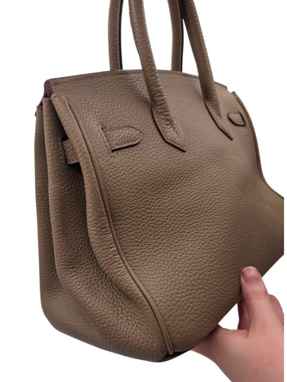 House of Hello B 35 Style Beige Leather Gold Hardware Top Handle Purse - Picture 5 of 9